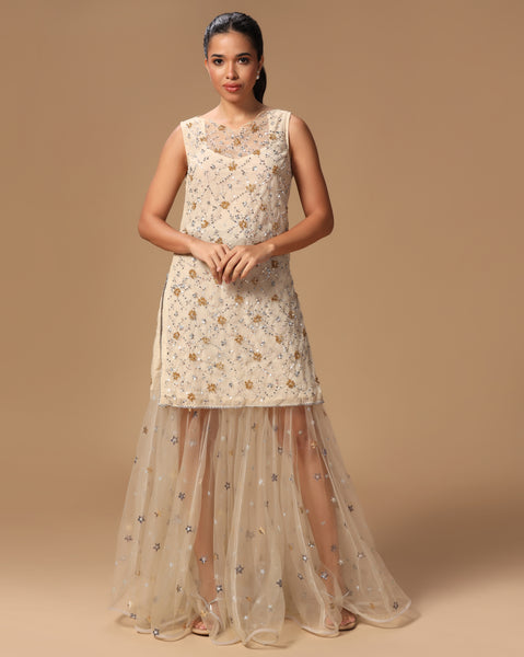Gilded Tulle Jaal with Sheer Lehenga