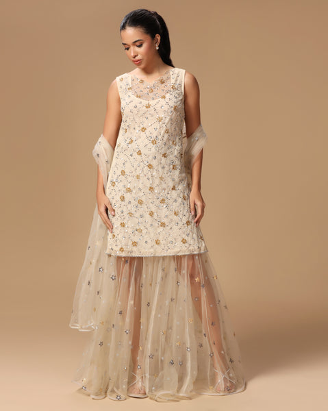 Gilded Tulle Jaal with Sheer Lehenga