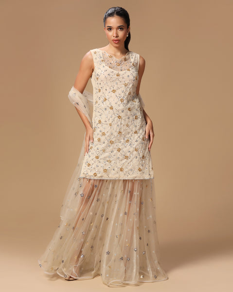 Gilded Tulle Jaal with Sheer Lehenga
