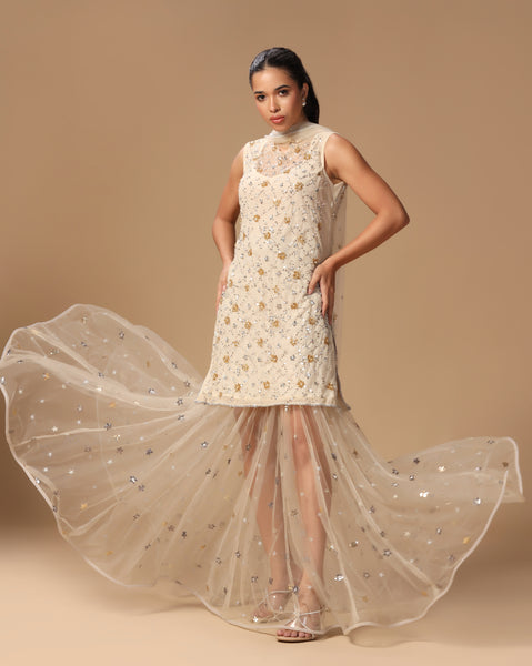 Gilded Tulle Jaal with Sheer Lehenga