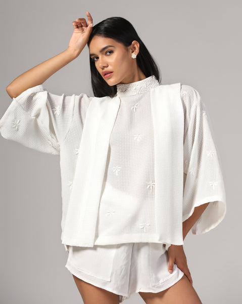 Women'S White Embroidered Thread Work Top