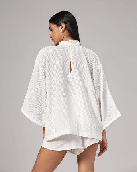 Women'S White Embroidered Thread Work Top