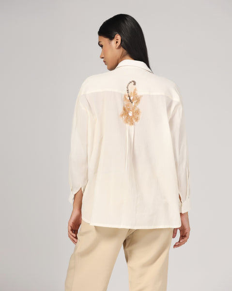 Women'S White Embellished Embroidery Shirt
