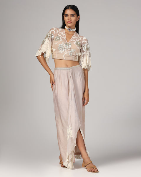 Women'S Silk Net Embroidery Blouse with Skirt and Dupatta (Set of 3)