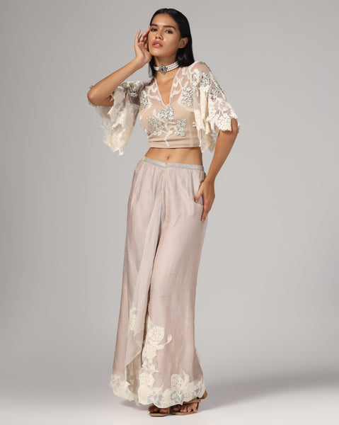 Women'S Silk Net Embroidery Blouse with Skirt and Dupatta (Set of 3)