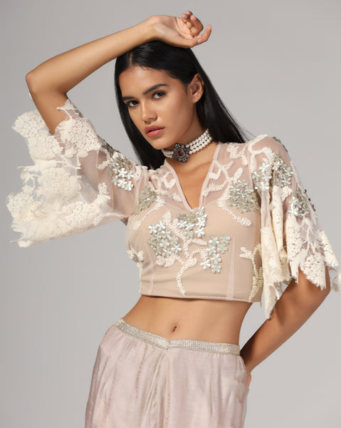 Women'S Silk Net Embroidery Blouse with Skirt and Dupatta (Set of 3)