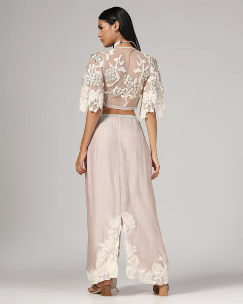 Women'S Silk Net Embroidery Blouse with Skirt and Dupatta (Set of 3)