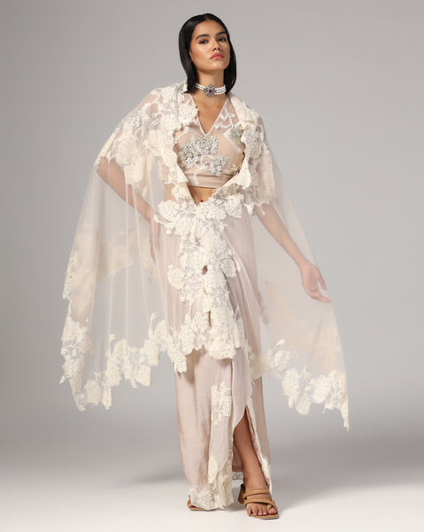 Women'S Silk Net Embroidery Blouse with Skirt and Dupatta (Set of 3)