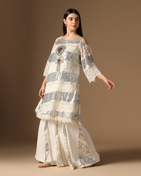 Sharara set with key hole sleeve