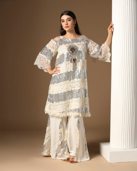 Sharara set with key hole sleeve