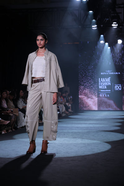 Artisanal Zardozi Embroidered Khaki Poplin 3-Piece Set