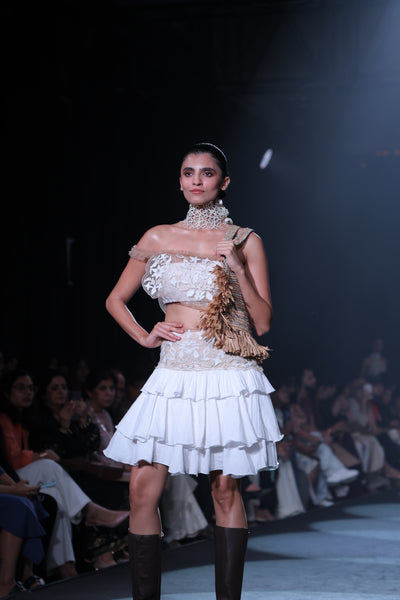 Artisan Taj Motif Embroidered Crop Top & Tiered Mini Skirt Set