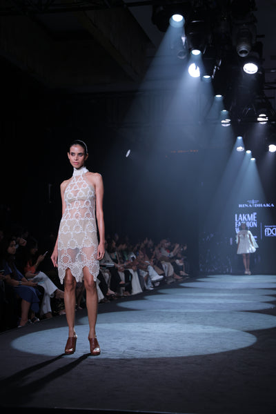 Sheer Halter Dress with All-Over Taj Jaali Design Embroidery