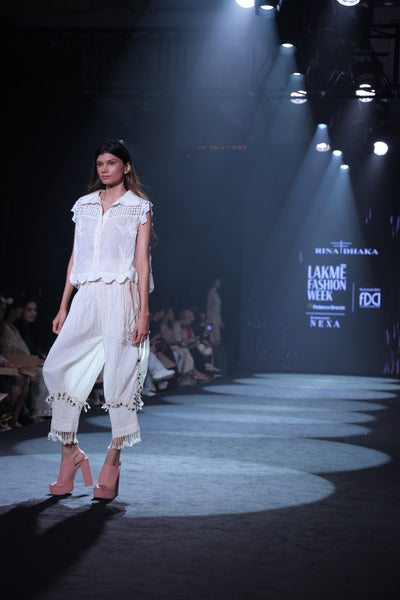 Taj Bootie Embroidered Cotton Blouse & Crinkled Dori-Tuck Pants Set