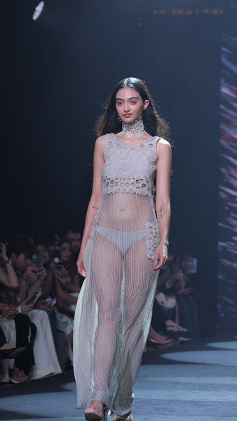 Cutwork Yoke Crochet Net Maxi Sheer Statement Dress