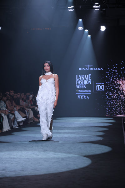 Handloom Cotton Woven Fringe Maxi Dress with Leaf Lace Bralette