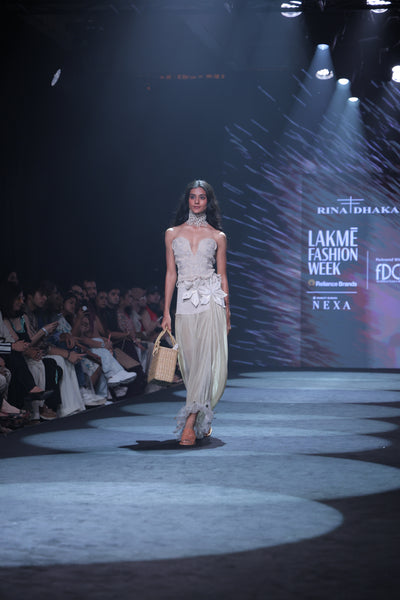 Artisan Corded Bustier & Plissé Maxi Skirt Set with Hand-Embroidered Sequins