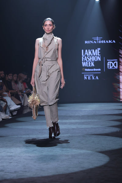 Khaki Poplin Jodhpur-Style Pants & Embroidered Cowl Blouse Set