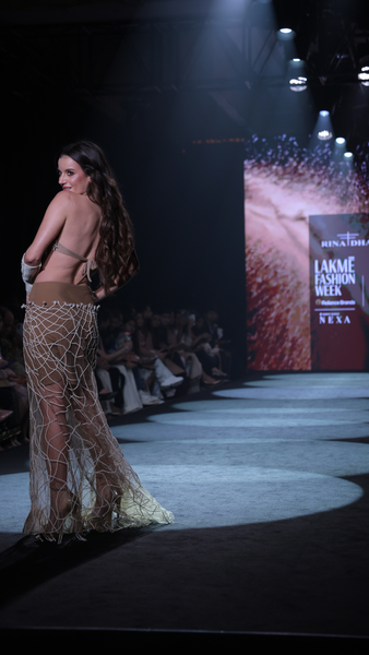 Lattice Cotton Jaali Bra Top & Tulle Cord Appliqué Maxi Skirt Set