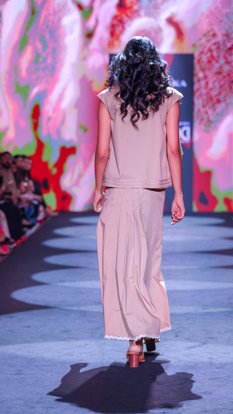 Cotton Poplin Asymmetrical Gilet & Pleated Yoke Maxi Skirt Set