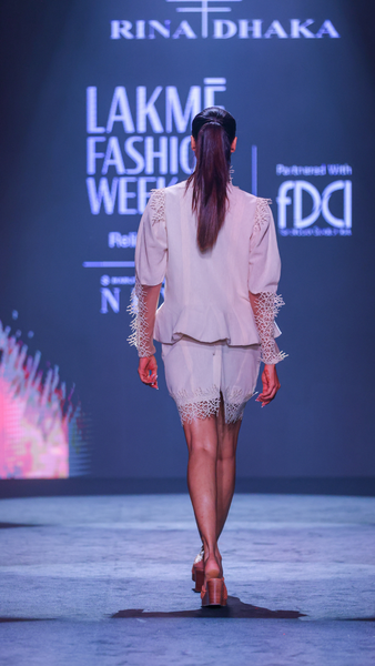 Organic Khadi Peplum Jacket & Lattice Lace Tube Dress Set