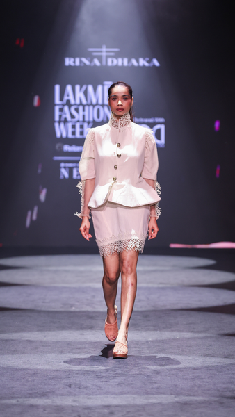 Organic Khadi Peplum Jacket & Lattice Lace Tube Dress Set