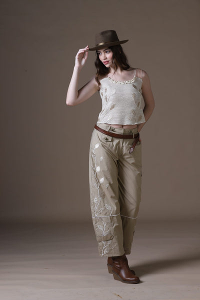 Artisanal Zardozi Embroidered Khaki Poplin 3-Piece Set