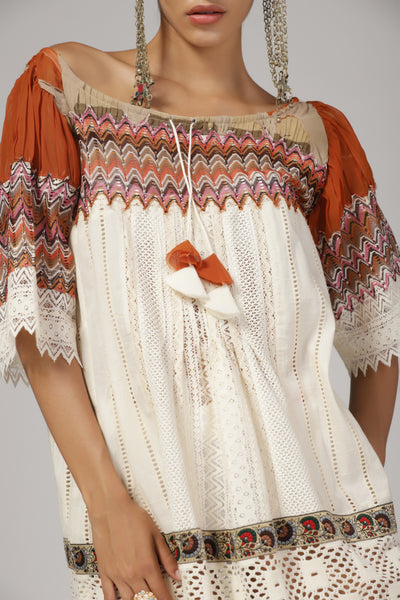 Women'S White Self Design Knee Length Dress