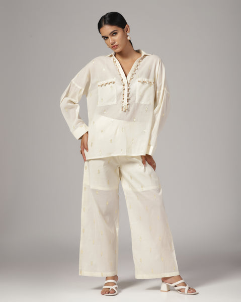 Women'S Cream Embellished Co-Ord (Set of 2)