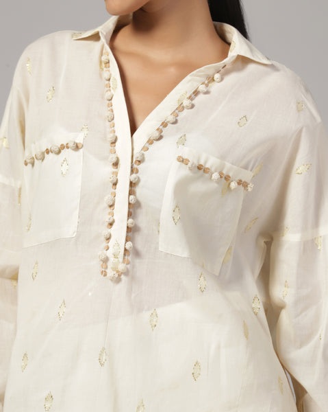 Women'S Cream Embellished Co-Ord (Set of 2)