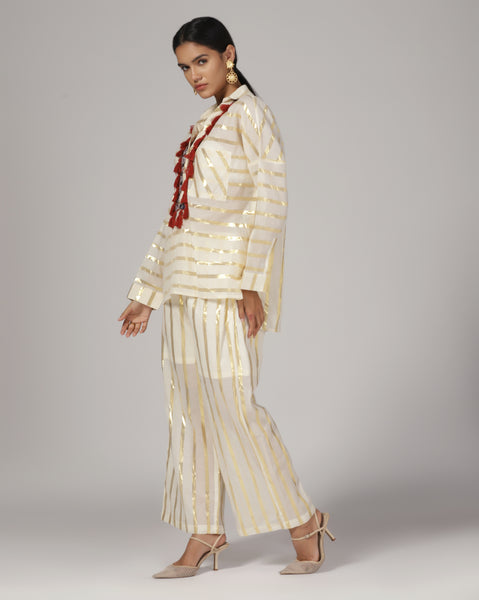 Women'S Cream Stripes Tassel Co-Ord (Set of 2)