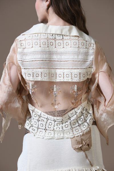 Cotton Lace Crochet Patchwork Maxi Skirt & Cutwork Blouse Set