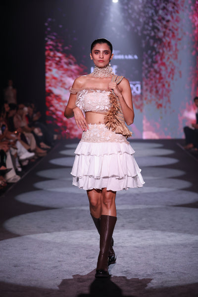 Artisan Taj Motif Embroidered Crop Top & Tiered Mini Skirt Set