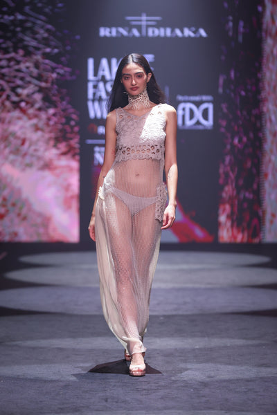 Cutwork Yoke Crochet Net Maxi Sheer Statement Dress