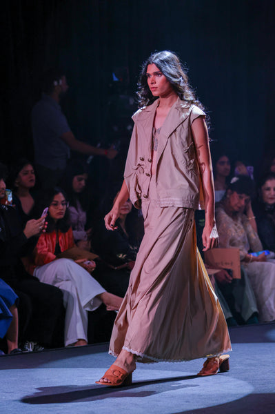 Cotton Poplin Asymmetrical Gilet & Pleated Yoke Maxi Skirt Set