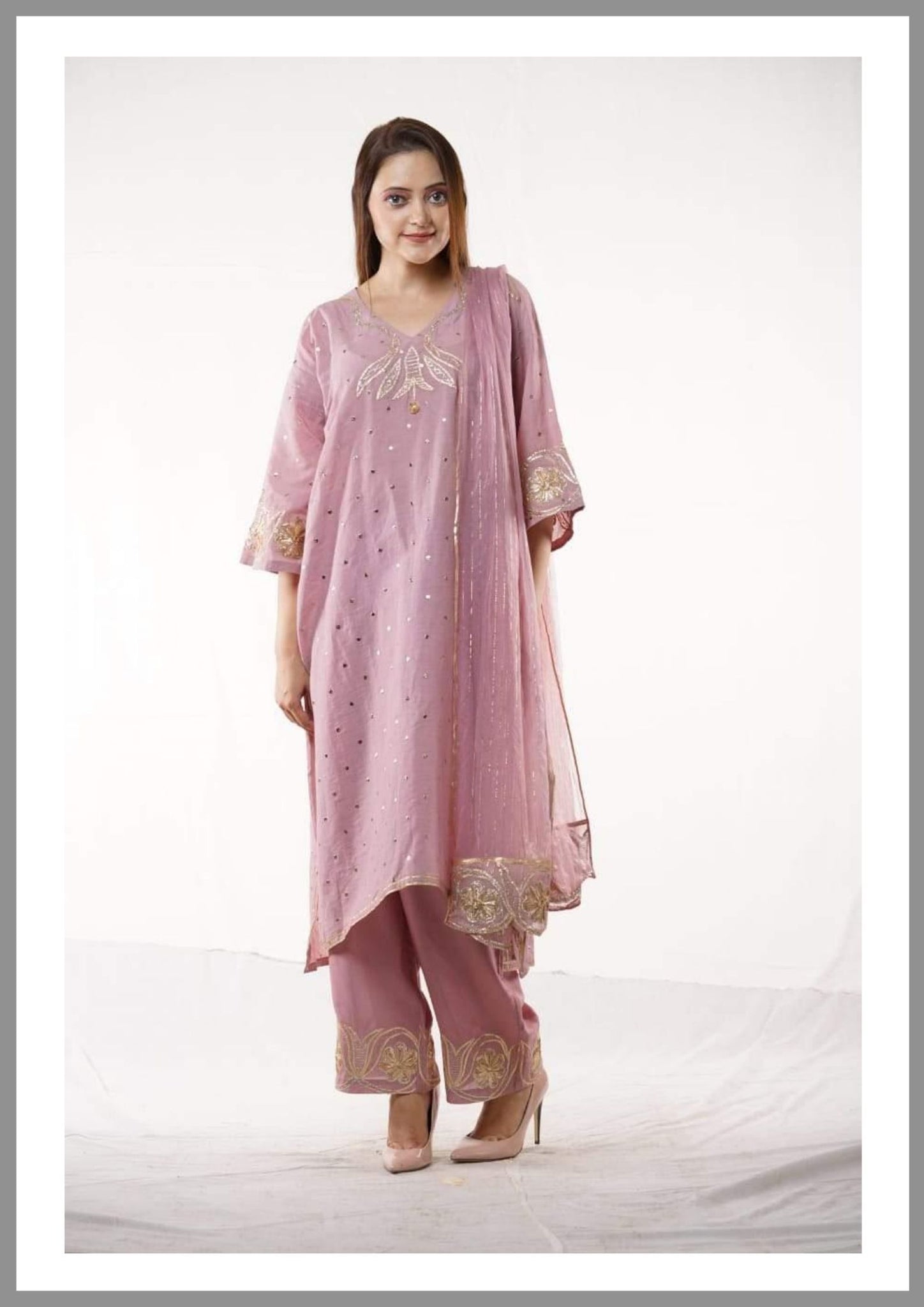 Pink shaded ghota embroidered suit