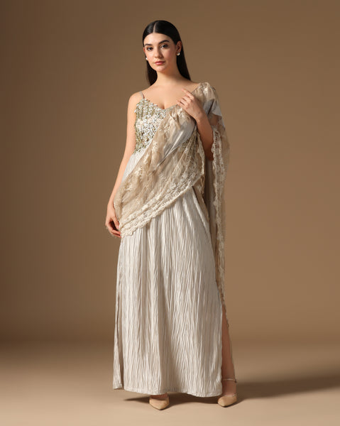 Ethereal Plissé Drape Gown-Saree