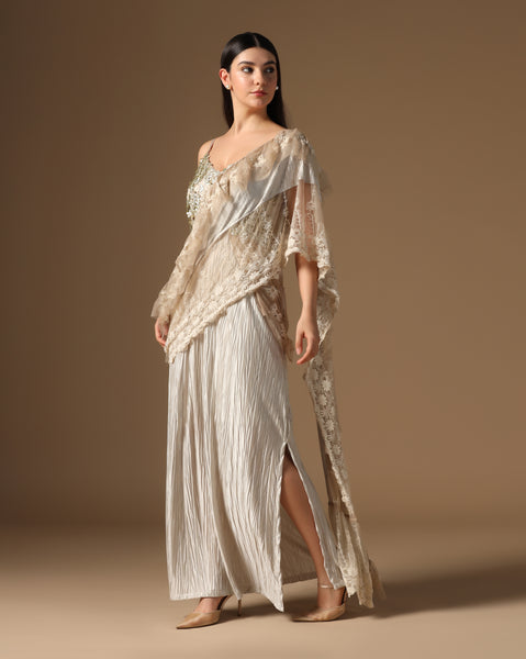 Ethereal Plissé Drape Gown-Saree