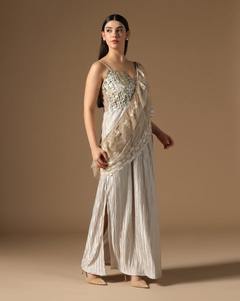 Ethereal Plissé Drape Gown-Saree