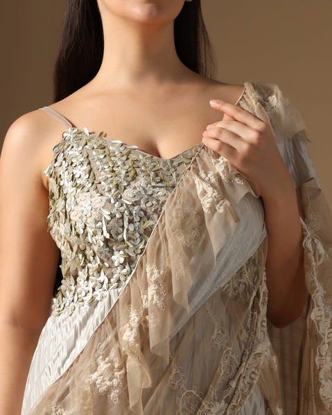 Ethereal Plissé Drape Gown-Saree