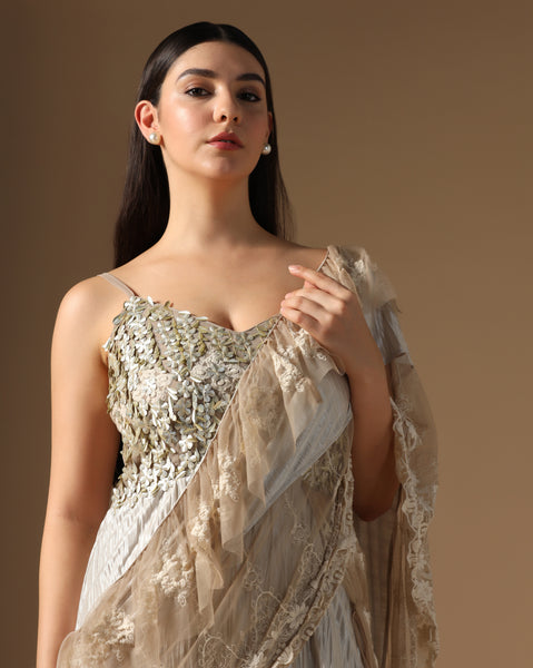 Ethereal Plissé Drape Gown-Saree