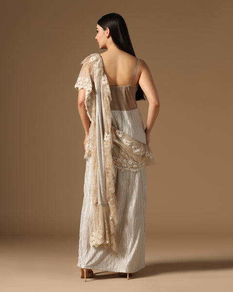Ethereal Plissé Drape Gown-Saree