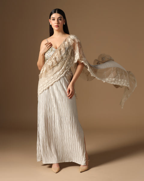 Ethereal Plissé Drape Gown-Saree