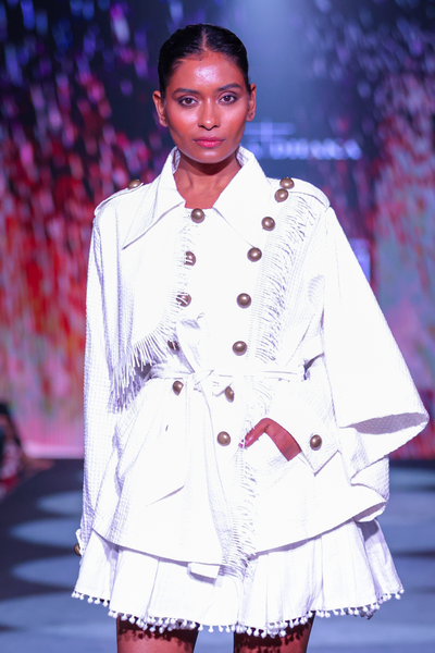 Organic Khadi Peplum Jacket & Lattice Lace Tube Dress Set