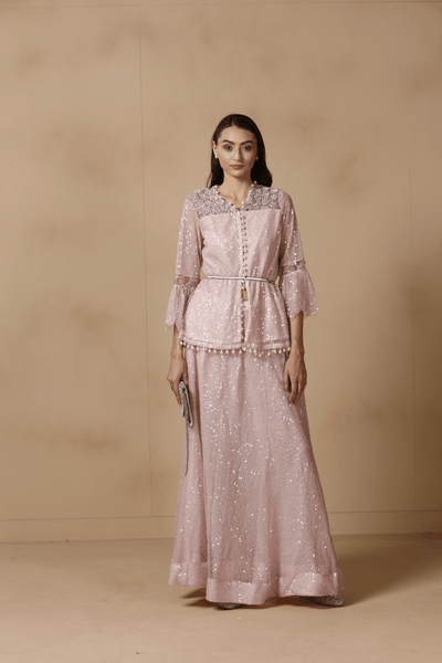 Lavender Sequined Skirt Gown Set