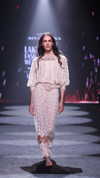 Lace Net Maxi Dress with Cotton Thread Embroidery