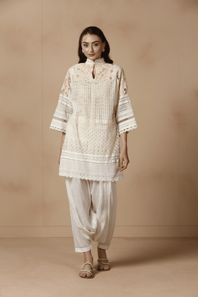 Ivory Patchwork Kurta with Dhoti Salwar