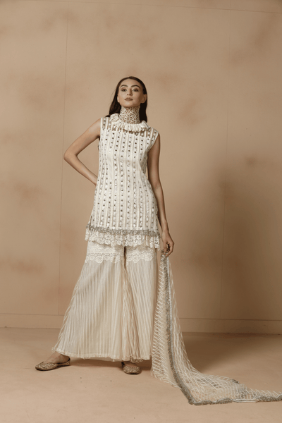 Ivory Whisper Pleated Sharara Set