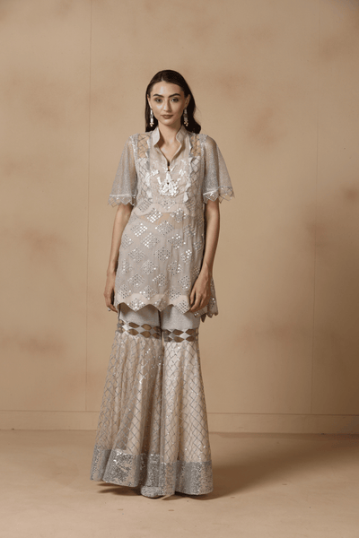 Ice Lavender Mirrorwork Sharara Ensemble
