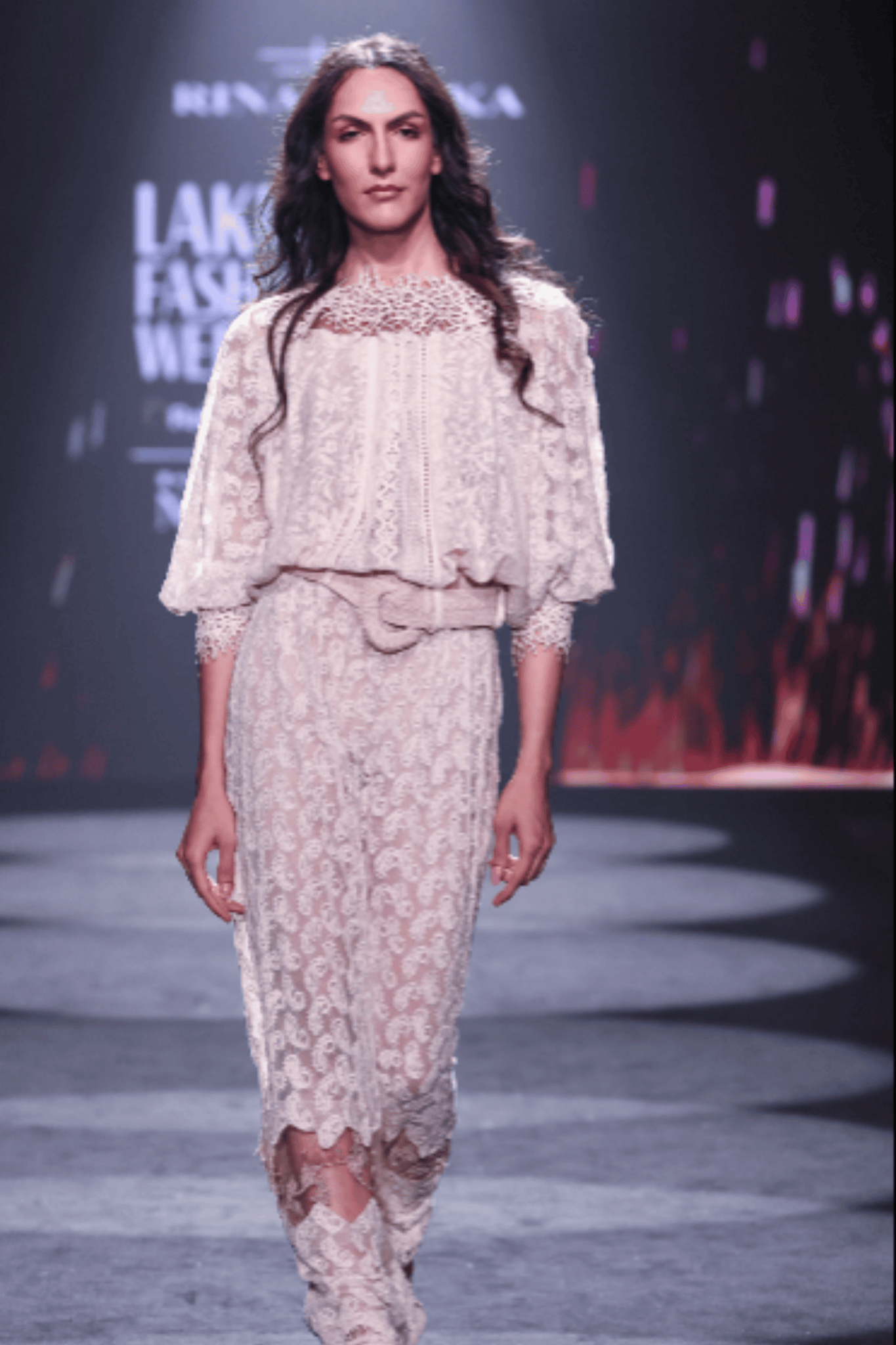 Lace Net Maxi Dress with Cotton Thread Embroidery